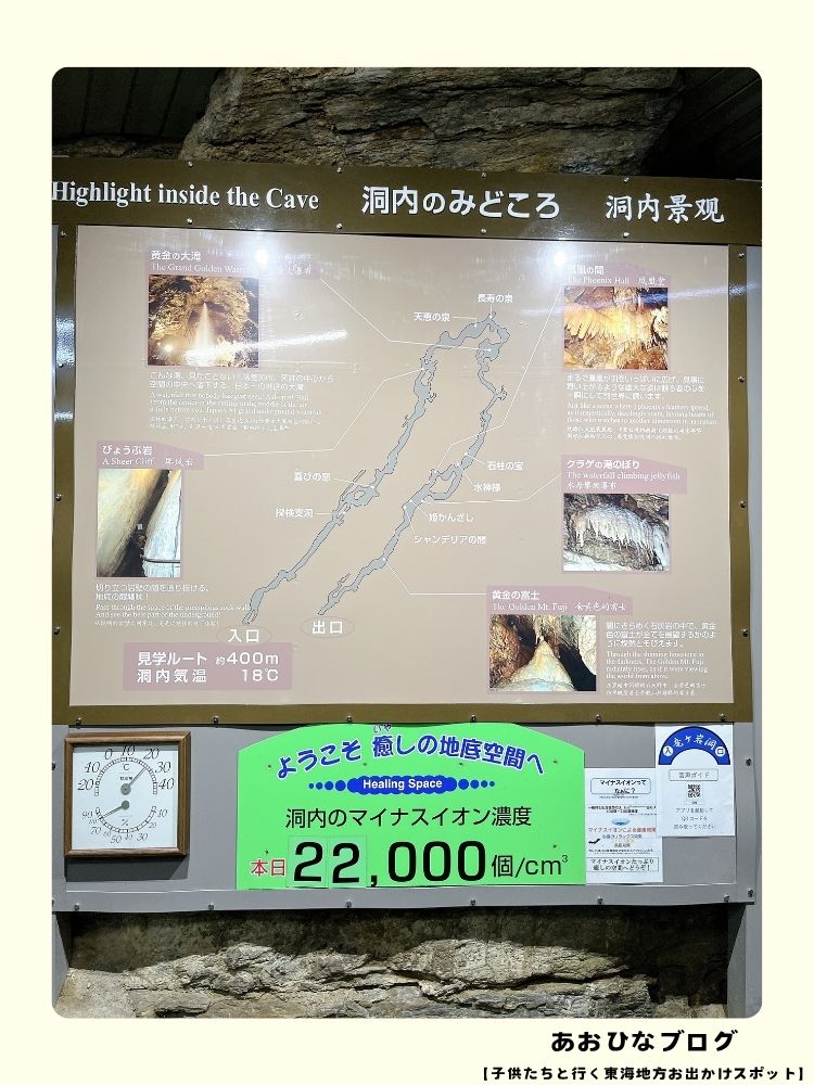 竜ヶ岩洞入口のマップと飼育コウモリ
